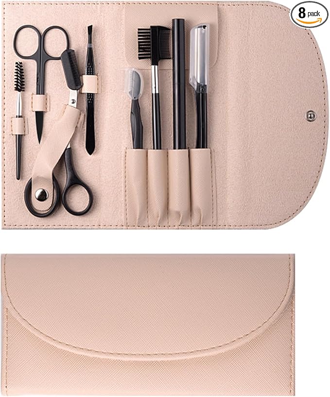 8 in 1 Eyebrow Trimmer Kit, Eyebrow Shaping Grooming Kit Eyelash Tool Kit for Women, Eyebrow Scissors, Eyebrow Razor, Eyebrow Pencil,Eyelash Comb, Tweezers, Makeup Eyelash Tool Eyelash Separator Tool