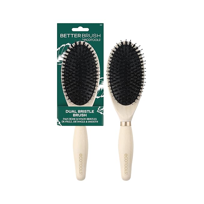 EcoTools Dual Bristle Hair Brush, Faux Boar & Nylon Bristle Brush for Detangling Smoothing & Shine, For All Hair Types, Daily Styling Brush, Bamboo Handle, Vegan & Cruelty-Free, 1 Count