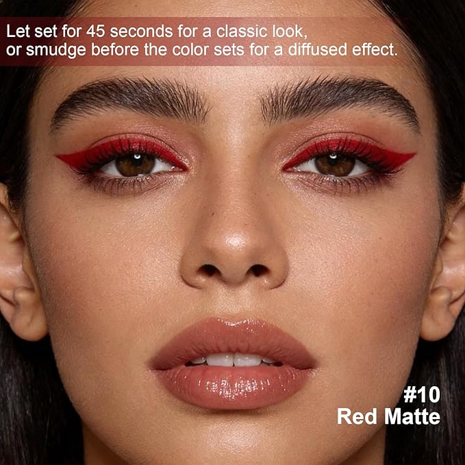 Red Matte Eyeliner Pencil,Smudge-proof Waterproof Long Lasting Eye Liner, High-Pigmented Smooth Creamy Formula for Mature Women, Eyes Makeup Pen Includes Sharpener-#10Red Matte