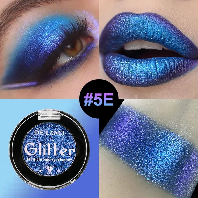 Afflano Duo Chrome Blue Eyeshadow, Intense Color Shifting Metallic Chameleon Eyeshadow Blue, Highly Pigmented Multichrome Eye shadow for Green Eyes Makeup, Single Sparkling Glitter Eye Shadow