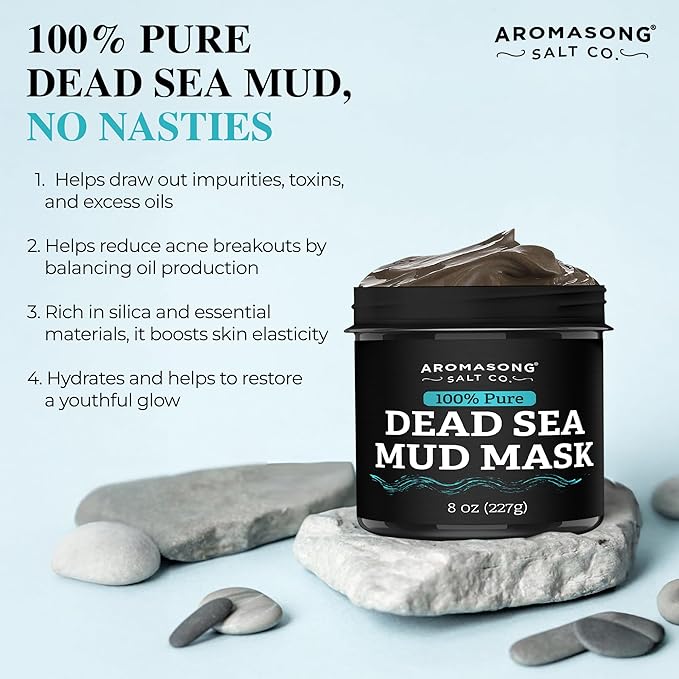 Aromasong Dead Sea Mud Mask with Lavender Essential Oil – 100% Natural Mineral Mud for Face & Body – Pore Minimizer, Acne & Blackhead Remover, Anti-Aging, Firming & Detoxifying Clay Mask