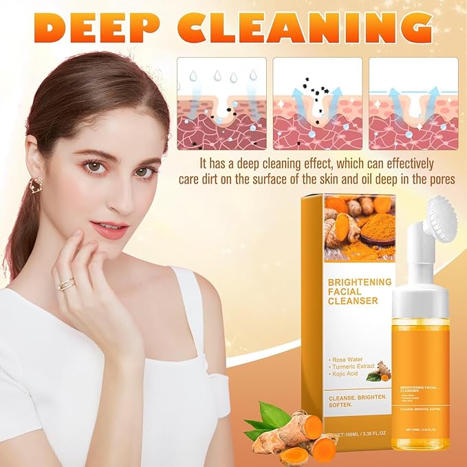 4Pcs Turmeric Wash and Care Three Piece Set,Tuemeric Facial Cleanser & Turmeric Soap Bar & Turmeric Face Scrub Pads,Face & Body Cleanser,Turmeric Cleansing Skincare Set, Deep Cleansing