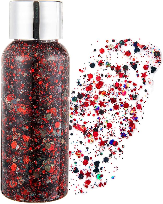 Body Glitter Gel, Mardi Gras Chunky Face Glitter Mermaid Sequins, Sparkly Hair Glitter,Singer Concert Festival Rave Accessories, Halloween Body Painting (#08 Dark Red)