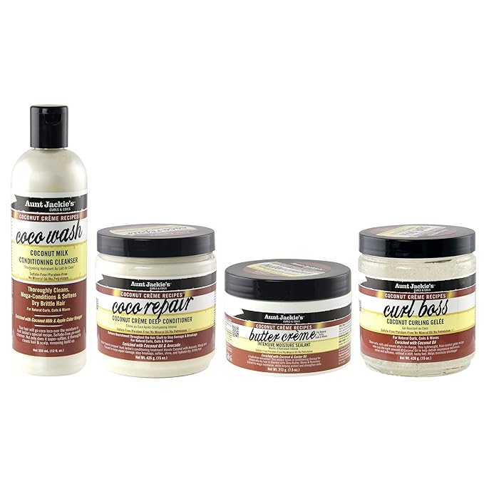 Aunt Jackie's Coconut Crème Recipes Coco Wash Hair Conditioning Cleanser, Cleans, Conditions and Softens Dry Brittle Curly Hair, 12 oz