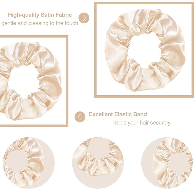 Silk Satin Scrunchies for Women Girls 12 PCS Ivory White Hair Scrunchies Silk Satin Hair Ties for Thick Hair Bulk Hair Ties Hair Accessories