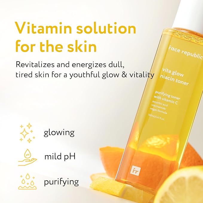 Face Republic Vita Glow Niacin Toner 160ml 5.41 fl oz | Vitamin Complex | Vitalizing & Purifying | Radiant Glow for Dull Skin | 7 Hyaluronic Acids, Vitamin C, Niacinamide | Vegan Korean Skincare