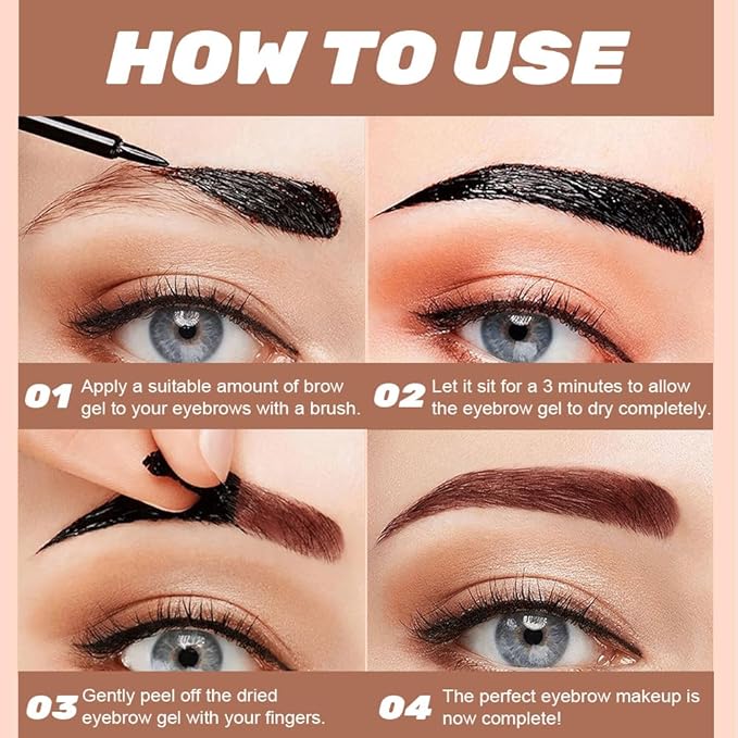 Peel Off Eyebrow Gel for Women, Fuller & Defined Looking Brows, Brown Espresso Taupe Auburn Chocolate, 5 Days Long-Lasting Waterproof Sweatproof, Gift for All Skin Types (03-Auburn)