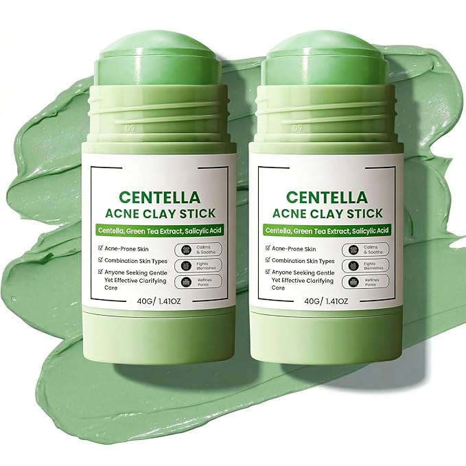Clay Mask Stick for Blackhead, Deep pore Cleansing, Exfoliator Blackhead Remover Pore Cleanser Gentle Exfoliation Skin, Hydrating & Moisturizing Face Mud Mask for All Skin Types, (Green*2pcs)