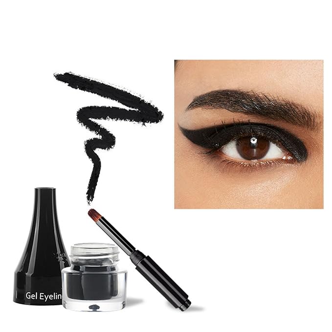 Gel Eyeliner 10 Colors Smooth Cream Matte Eyeliner Gel Longlasting Waterproof and Smudgeproof High Pigment Eyeliner with Brush (02 Black)