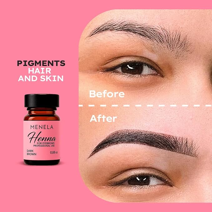 MENELA Eyebrow Henna Tint Kit – Dark Brown – Up to 60 Applications, DIY & For Professional Use, 2.5g Henna + 15ml Fixer, Bamboo Extract, Easy At-Home Brows, Ammonia-Free, Vegan