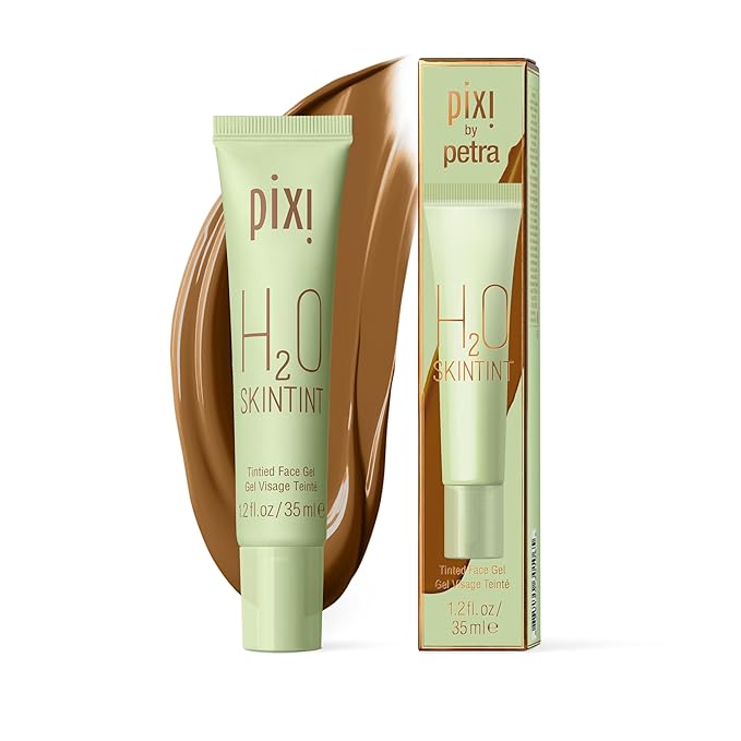 Pixi H2O SkinTint | Tinted Face Gel Moisturizer | Lightweight Hydrating Coverage with Hyaluronic Acid | Evens Skin Tone & Reduces Redness | Oil-Free Dewy Finish | Espresso | 1.2 fl oz