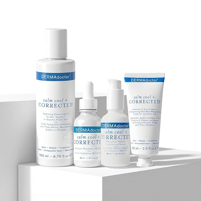 DERMAdoctor Dermatologist Formulated Skincare Set – Cleansing Oil, Hyaluronic Acid & Niacinamide Serum, Bakuchiol Anti Aging Serum, Vitamin C Ceramide Barrier Moisturizer for Sensitive Skin