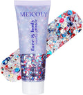 MEICOLY Red White and Blue Body Glitter,4th of July Patriotic Accessories Hair Glitter for Kids,4th of July Outfits for Women,Self-Adhesive Face Glitter for President's Day Veterans Day
