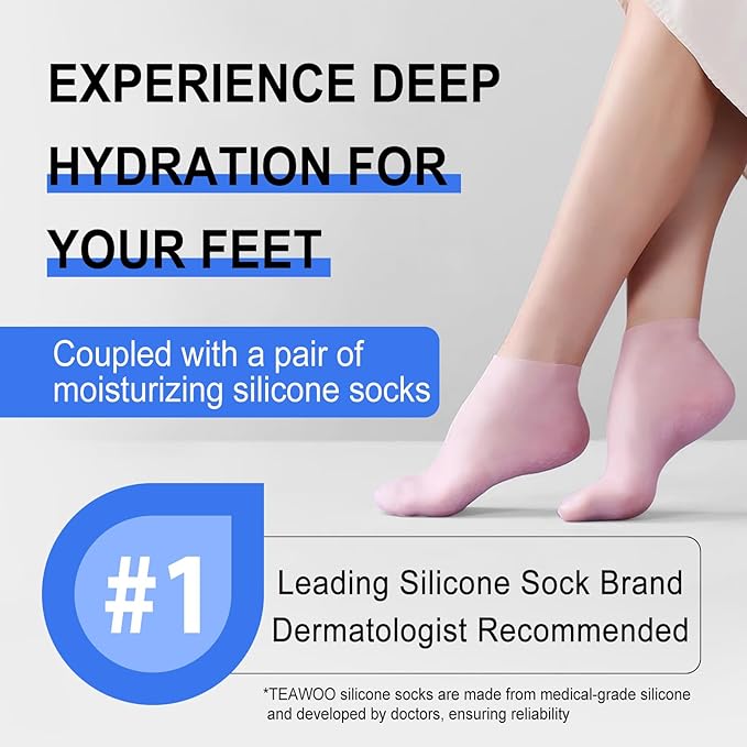 TEAWOO Ultra-Hydrating Foot Cream for Dry Cracked Heels and Feet, Pair with Silicone Socks for Cracked Heel Treatment, Silicone Socks Included (Urea Conc. 40.67%, 5.29 OZ/150g)