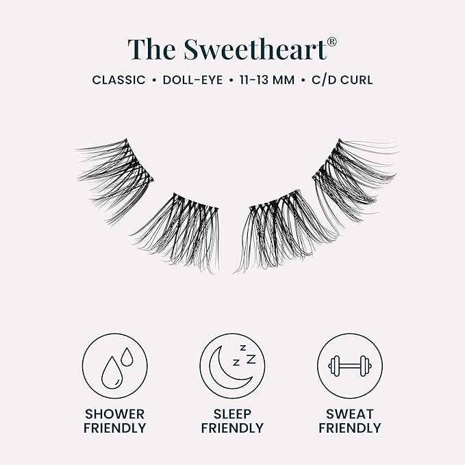FlutterHabit The Sweetheart prepTECH Classic 6 Pair Underlash Extensions, 11–13mm Natural Curl Lash Clusters, Reusable Under Lash Eyelashes Home Application, Medium Volume Doll Eye, Adhesive Required