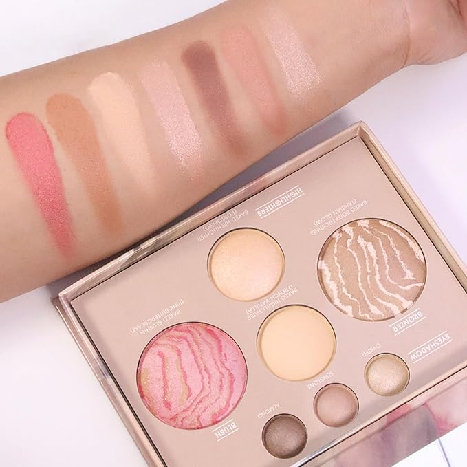 All in One Baked Makeup Palette, Full Size Makeup Set with 3 Eyeshadows, Bronzer, Blush, Matte & Shimmer Highlighter For Women Girls, Travel-Friendly Compact