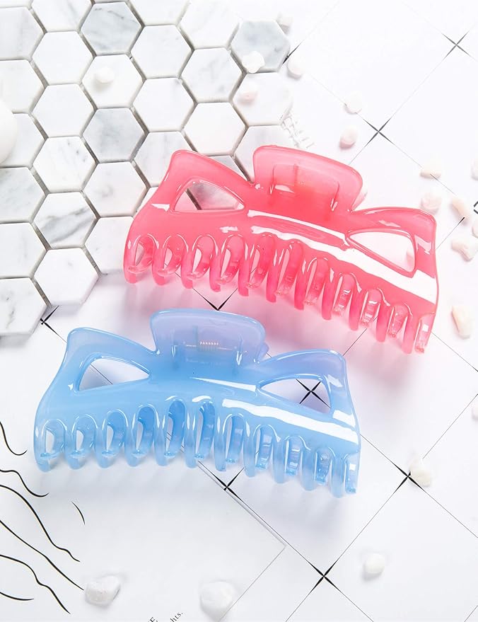 Thick Hair Super Large Clips Crystal Plastic Claw Clamps Hairgrips Clips Accessories for Women, 2 pack. (C)