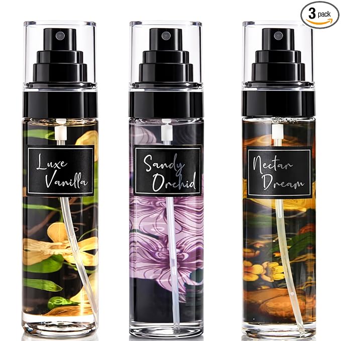 AQUA BLANCE 3-Pack Vanilla Body Spray for Women, Travel Size Fragrance Mist Set with Luxe Vanilla, Nectar Dream & Sandy Orchid, Long Lasting Body Mist for Travel & Gym, 3.4 fl oz Each