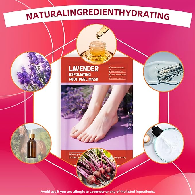 Foot Peel Mask for Dry, Rough Feet – Exfoliating Foot Mask with Fruit Acids, Lavender & Urea – Peeling Socks for Dead Skin & Cracked Heels – Foot Care for Women & Men