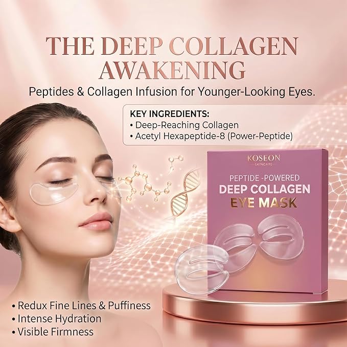 Koseon Collagen Eye Mask, Peptide-Powered Deep Collagen Eye Mask with Collagen Peptide, Under Eye Patches 360° Fit, Eye Patches for Fine Lines Eyes and Dark Circles (1 pcs)