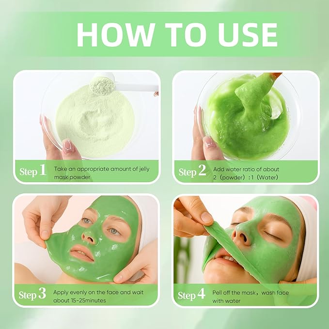 Hydro Jelly Masks for Women Home Spa,Hydrating & Moisturizing Peel-Off Rubber Gel Face Mask Skin Care,Professional Jelly Mask for All Skin Types 23 Fl Oz（Matcha）