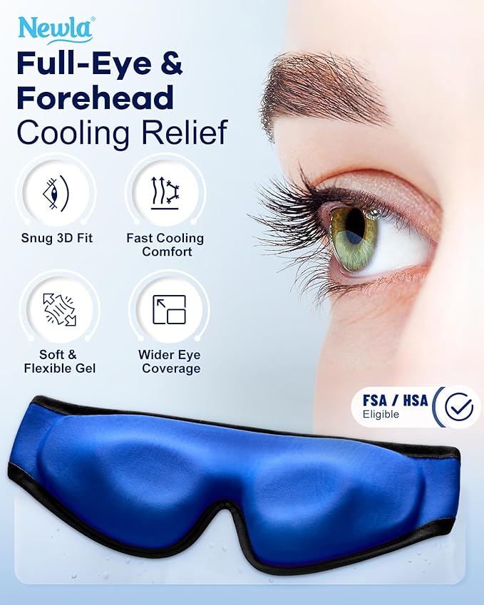 Cooling Gel Eye Mask for Puffy Eyes, Larger Full-Eye Cold Compress for Swelling, Ice-Cold Therapy, Forehead & Upper Cheek Cooling Relief, Reusable Headache and Migraine Mask, FSA Eligible HSA, Black