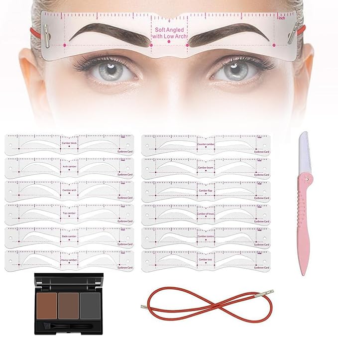 Instabrow Stencil Kit with Headband, Instabrow Stencil Kit, Insta Brow Stencil Kit, Instabrow Stencil Kit 12 Pack with Headband, with Eyebrow Powder Kit (1 Set + Eyebrow Powder 03)