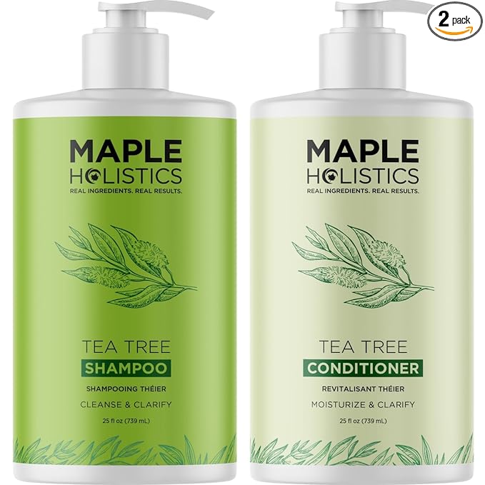 Tea Tree Shampoo and Conditioner Set - Sulfate Free Clarifying Shampoo and Conditioner for Oily Hair & Scalp Care with Australian Tea Tree Oil - Complete Dry Scalp Treatment for Build Up (25 Fl Oz)