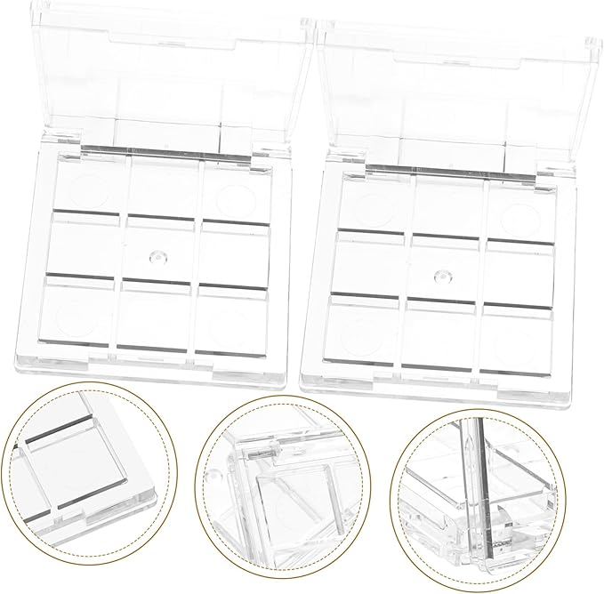 Ipetboom Empty Makeup Palette Depotting Cases - 2pcs 9-Grid Empty Clear Blush Lipstick Box - Portable Makeup Organizer Storage Cases Highlighters Sample Eye Shadow Bracket Travel