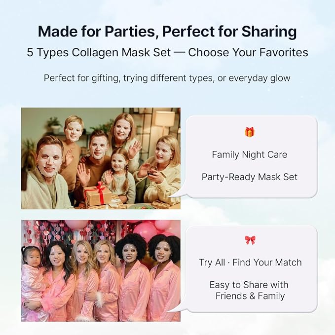 SUNGBOON EDITOR Deep Collagen Overnight Glow Mask Set, Korean Sheet Mask Trial Set with 10 Masks in 5 Types, Deep Collagen & Gold Overnight Mask for Hydration, Soothing, Glow and Firm-Looking Skin