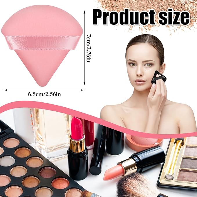 Pimoys 12 Pcs Triangle Powder Puff Pink Velour Makeup Puff, Dry Use for Foundation on Cheeks Forehead Eyes and T-Zone, Reusable for Home Travel and Pro Use