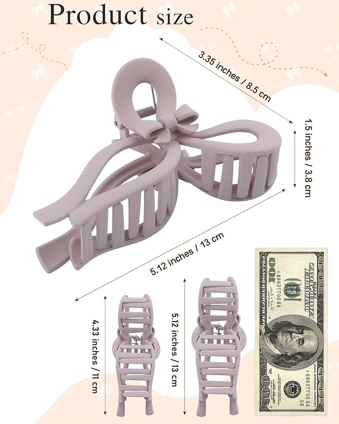 4 PCS Bow Hair Clips for Women Bow Claw Clip 5" Extra Large Hair Claw Clips for Thick and Long Hair Cute Bows Big Clip Mother’s Day Gift for Mom