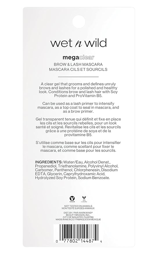 wet n wild Mega Clear Brow & Lash Mascara - Sculpts Brows, Defines Lashes, Conditioning with Soy Protein & ProVitamin B5, Primer & Top Coat, Cruelty-Free & Vegan - Clear