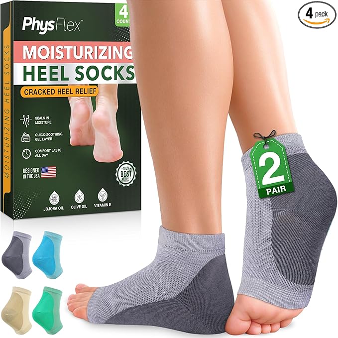 Moisturizing Socks for Dry Cracked Heel Treatment, 4-Pack Gel Heel Socks, Foot Care Spa & Pedicure Socks – Gifts for Women - Silicone Socks for Cracked Feet Repair & Overnight Hydration