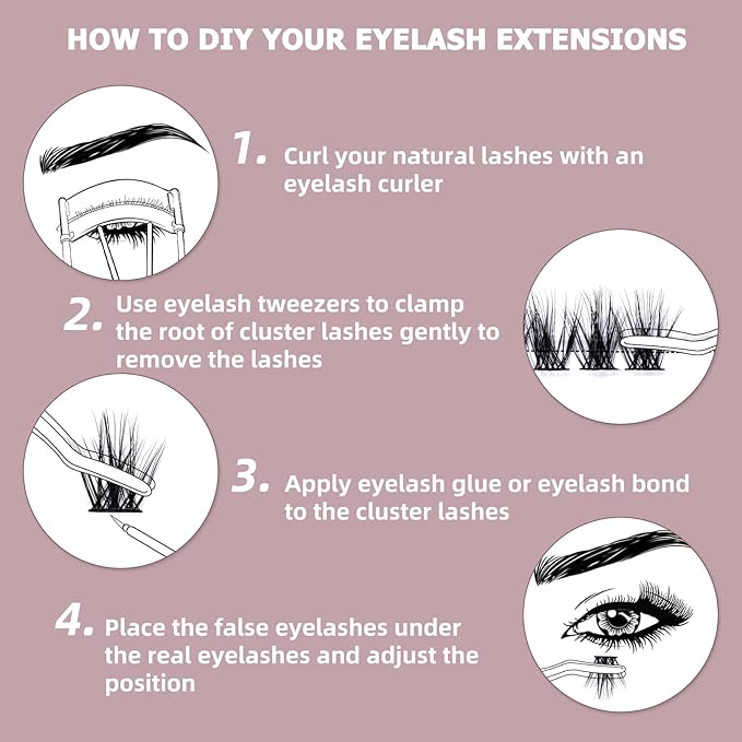 QUEWEL Lash Clusters 72 Pcs Wide Stem Individual Lashes C/D Curl 8-16mm Length DIY Lash Extension Soft False Eyelashes Wispy Cluster Lashes Easy to Create Natural Look At Home(Fluffy02-C-10mm)