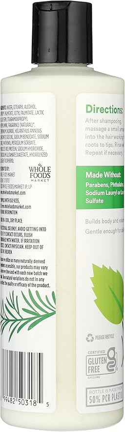 365 by Whole Foods Market, Volume & Thickness Conditioner with Rice Protein & Collagen, Rosemary Mint Scent, 16 Fl Oz