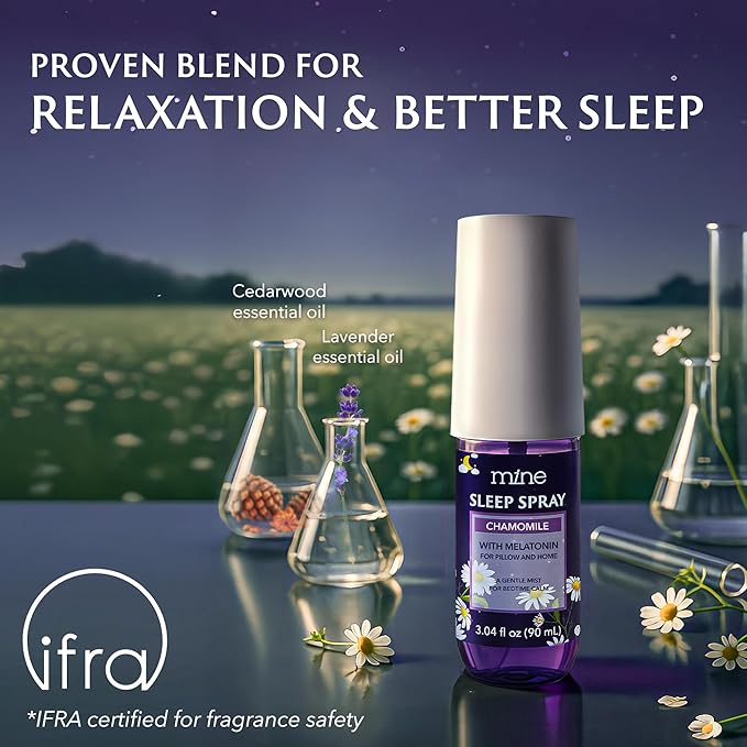 Chamomile Inspired, Lavender Sleep Spray with Melatonin - Relaxing Father Gifts – Natural Pillow Mist for Sleep, Lavender & Cedarwood Blend, Gifts for Teen Girls and Women