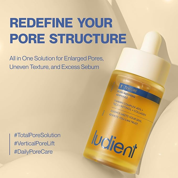 Pore Refining Ampoule - Korean Retinol & Niacinamide Serum for Face with Collagen, TECA & 40% Tannin Complex, Pore Minimizer for Face, Korean Skin Care Serum (1.01 fl oz)