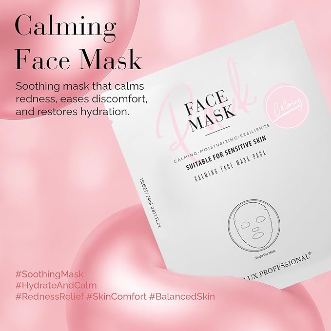 DLUX PROFESSIONAL Calming Face Mask Pack - 10 Pcs Calm Irritated Skin, Treats Dry and Dull Skin, Natural Radiance, Antioxidant Effects, Revitalize, Repair Mask, Anti-Aging