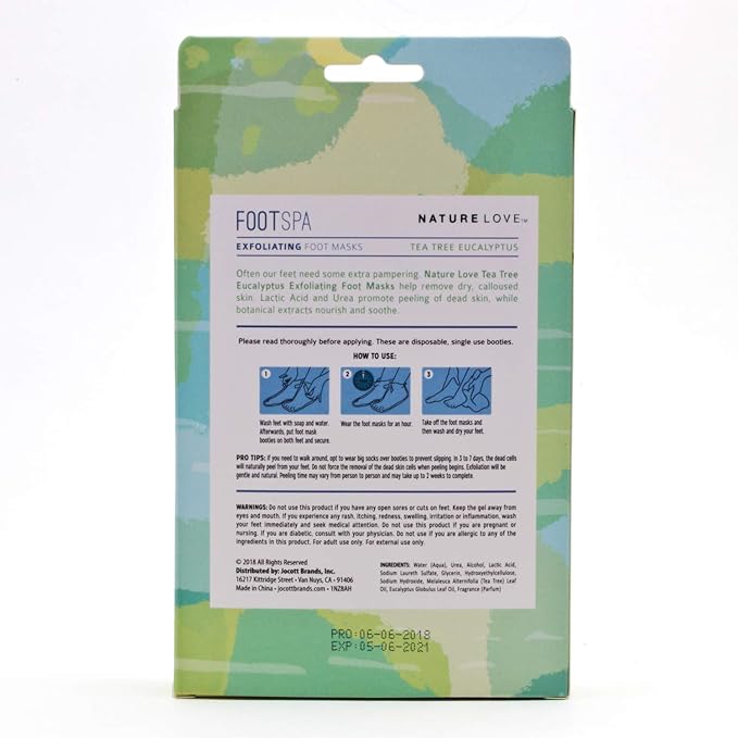 Nature Love Exfoliating Foot Mask | Tea Tree Eucalyptus | Lactic Acid and Urea | Gently Exfoliates and Removes Dead Skin | Paraben Free (3 Pairs)