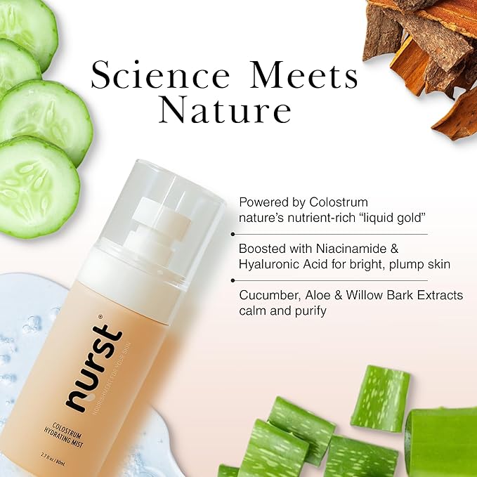 Colostrum Hydrating Face Mist - 2-in-1 Facial Spray & Serum - Hyaluronic Acid Niacinamide Setting Spray - Prepares Skin for Skincare - Cucumber Aloe Mist 2.7oz