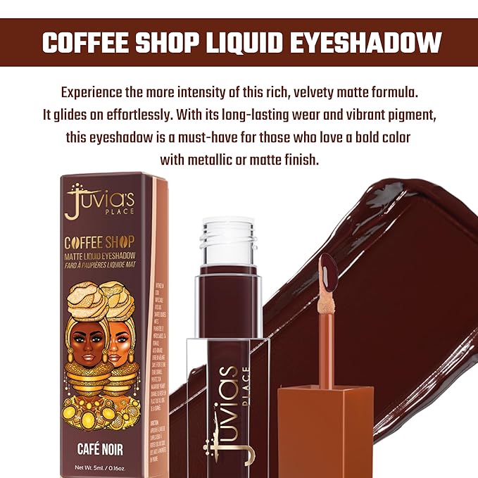 Juvia's Place Coffee Shop Liquid Eyeshadow Cafe Noir - Matte Finish for Rich, Long-Lasting Color, Waterproof, and Smooth Texture - Buildable and Vibrant - Ideal for All Skin Tones, 0.08 fl oz
