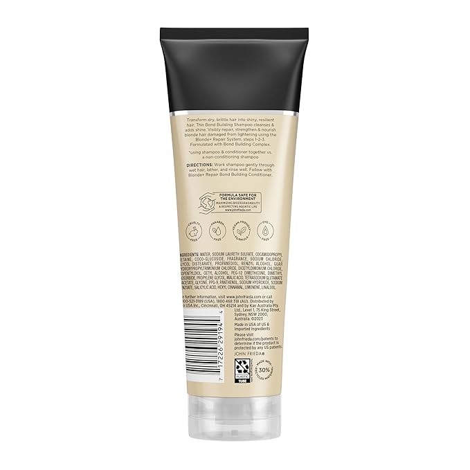 John Frieda Blonde+ Hair Repair System, Shampoo with Bond Building Complex, Gently Cleanses and Repairs Damaged Hair, Step 2 of Hair Repair System, 8.3 Oz