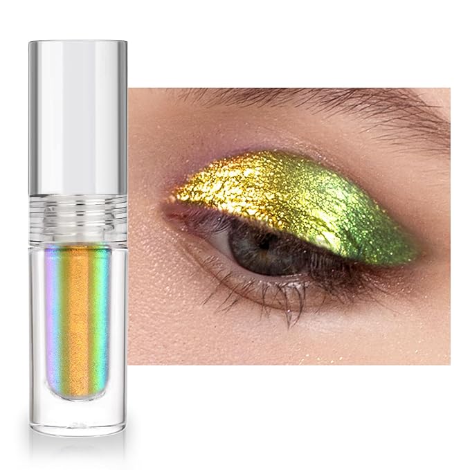 Multichrome Glitter Liquid Eyeshadow, Chameleon Shifting Color, Holographic Metallic Eyeshadow, Long-Lasting Wear, Vegan Eye Topper for Party, Daily Makeup (#03)