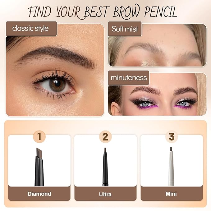 Eyebrow Pencil, Retractable Definer with Dual Brush, Ultra-Fine Tip for Precise Brow Makeup, Waterproof Gel Formula, Natural Hair-Like Strokes, Enhance Beauty (Natural Brown, Diamond)