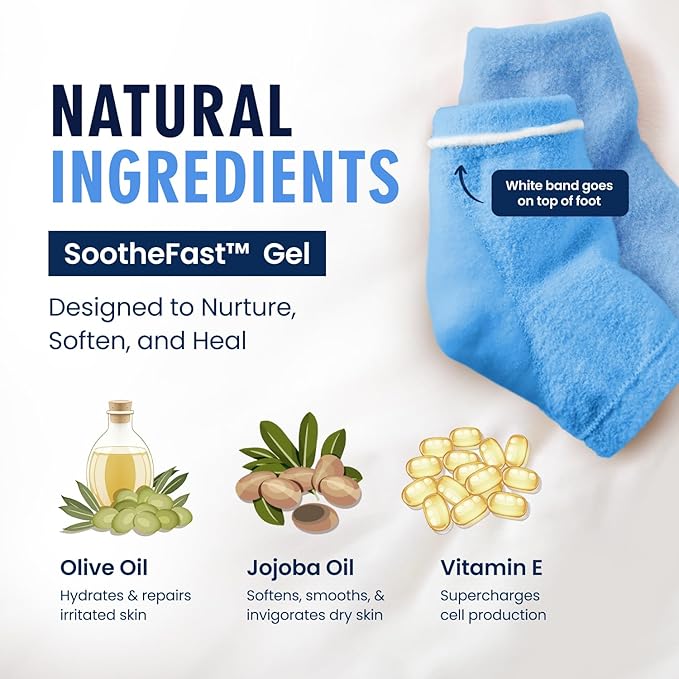Dr. Frederick’s Original Moisturizing Fuzzy Heel Socks - Cozy Gel-Lined Socks for Dry Cracked Heels - 2 Pairs - Overnight Foot Care with Olive Oil, Vitamin E - Gifts for Women & Men - Blue Haven