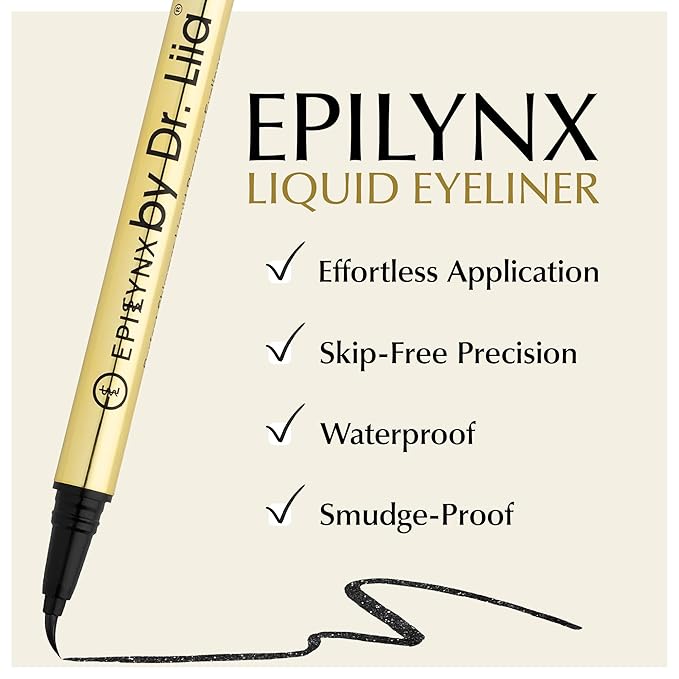 EPILYNX Liquid Eyeliner - Hypoallergenic Eyeliner with Fine Brush Tip, Long-Lasting Waterproof Eye Liner - Cruelty-Free, Vegan, Gluten-Free, Smooth Liquid Eye Liner, Shimmer Black 2mL