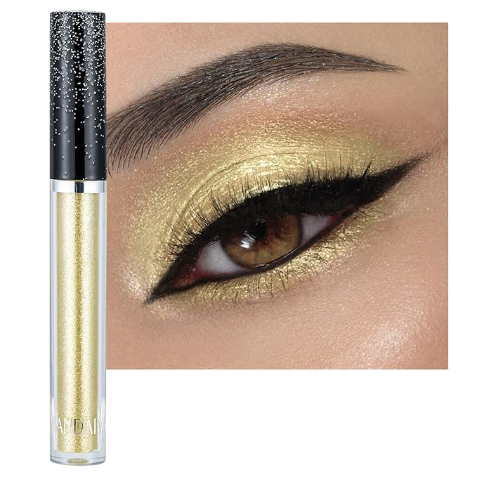 Glitter-Eyeshadows, Liquid Eyeshadows, Long-lasting Metals-Gloss-Sparkling Silver, Gold High-pigmented Colorful Glitter-Eye-Shadows(02#Gold)