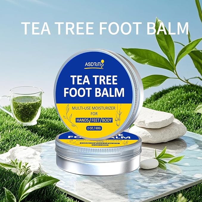 ASDToTio Tea Tree Foot Balm with Eucalyptus Oil for Cracked Heels, Extra Strength Moisturizer, 2 Fl Oz