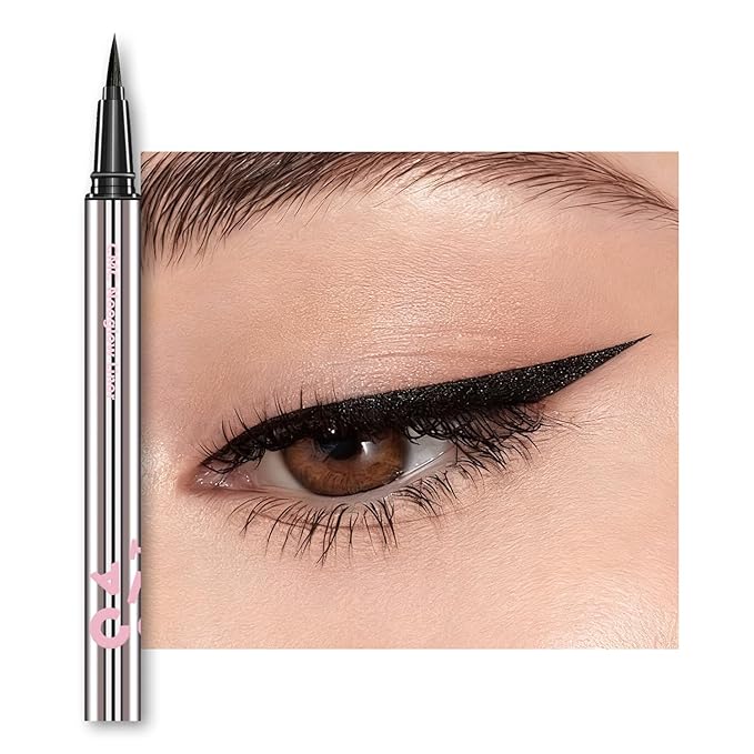 Multichrome Eyeliner Liquid Liner, Glitter Black liquid eyeliner waterproof, Metallic Intense Black Eyeliner, Long wearing, Ultra-Fine Tip Smudge-proof (#101-Black)